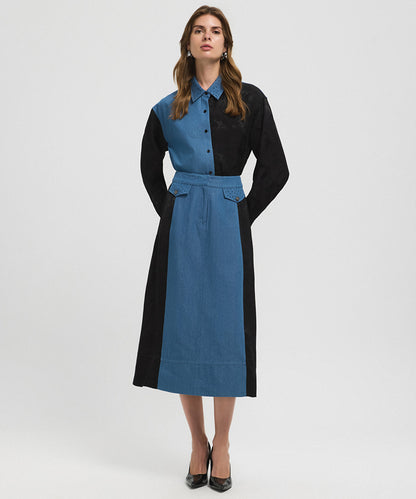 Mixed Color-Block Skirt 