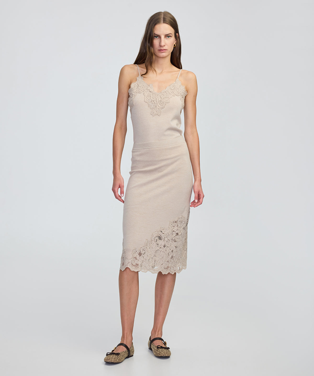 Zoomed Lace-Applique Knit Skirt