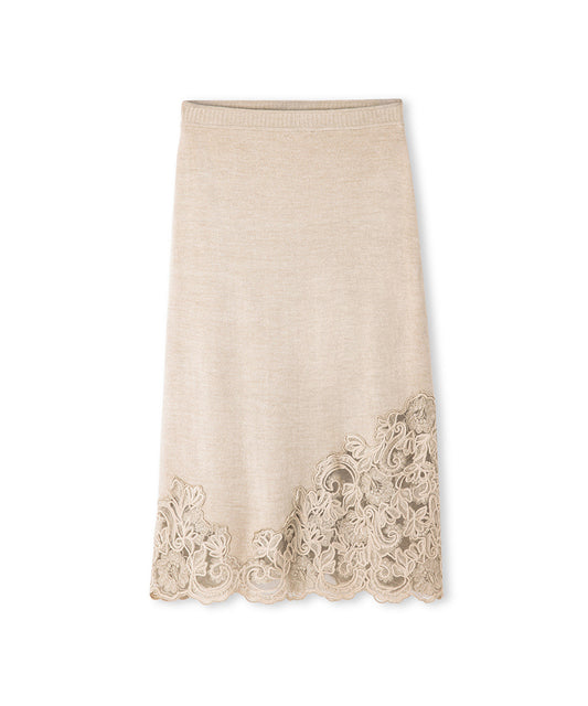 Lace-Applique Knit Skirt