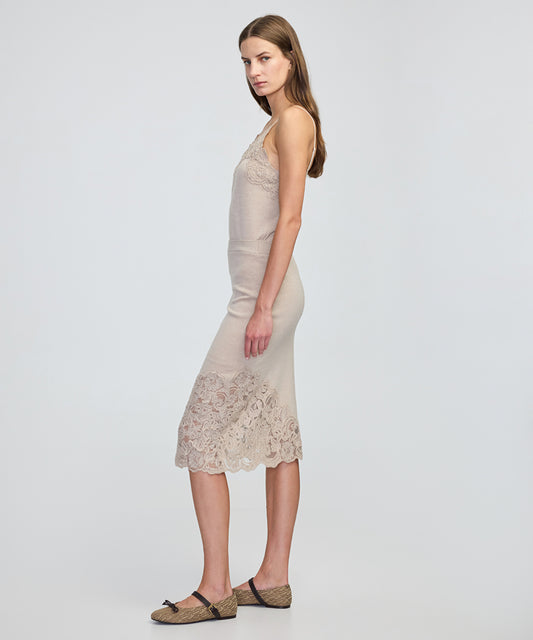 Lace-Applique Knit Skirt