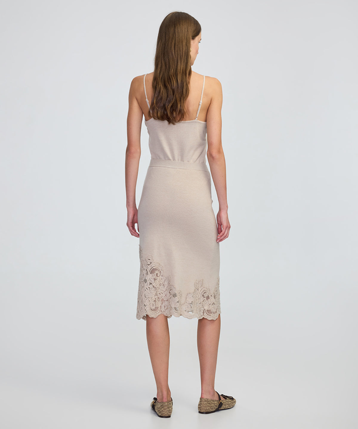 Zoomed Lace-Applique Knit Skirt