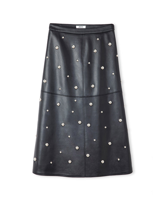 Stud-Embellished Faux-Leather Skirt 