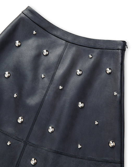 Stud-Embellished Faux-Leather Skirt 