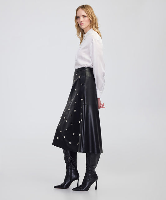 Stud-Embellished Faux-Leather Skirt 
