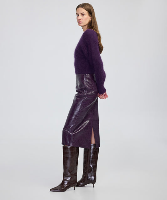 Croc-Effect Midi Skirt