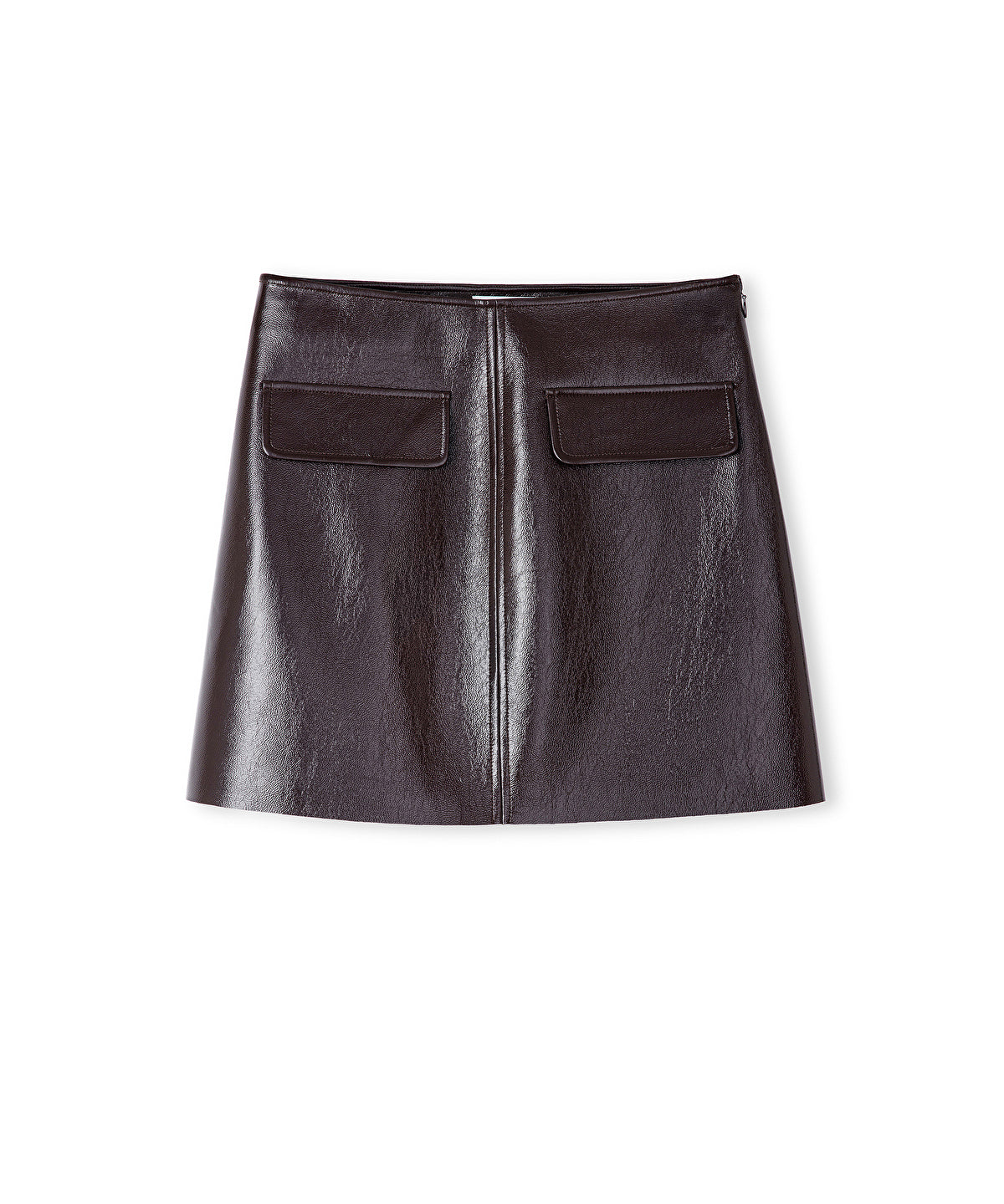 Zoomed Faux Patent Leather Mini Skirt