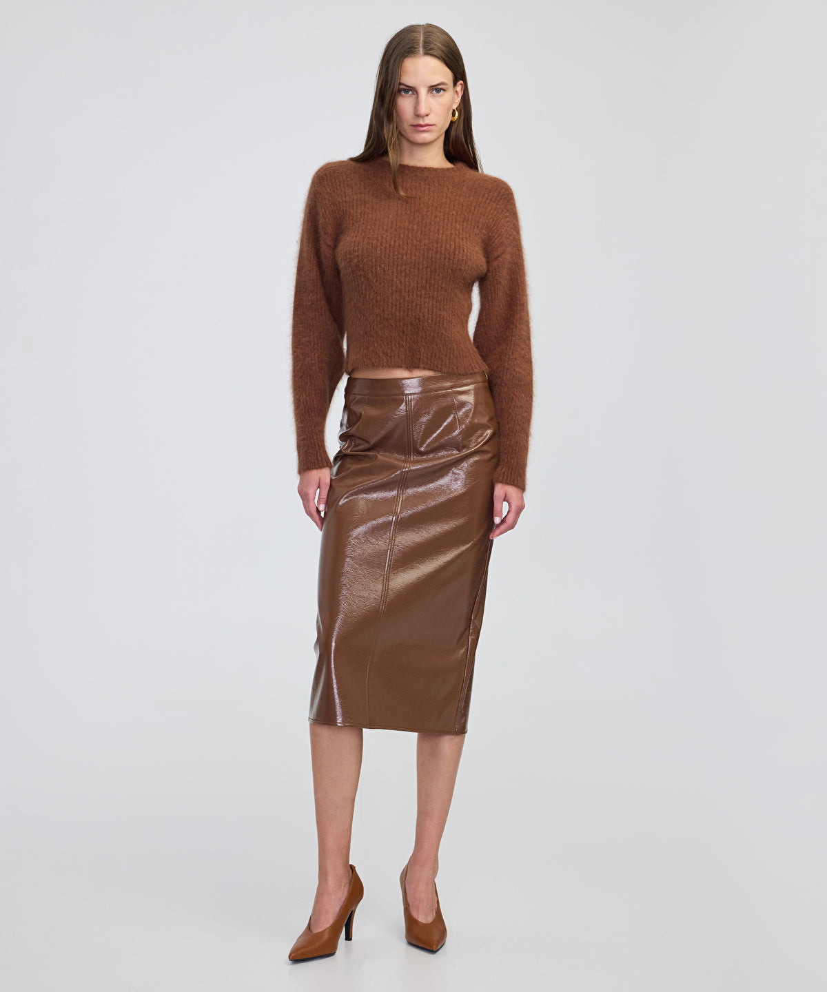 Faux Patent Leather Midi Skirt