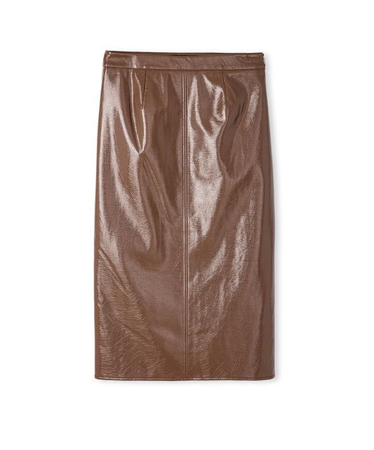 Faux Patent Leather Midi Skirt