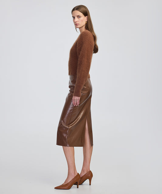 Faux Patent Leather Midi Skirt