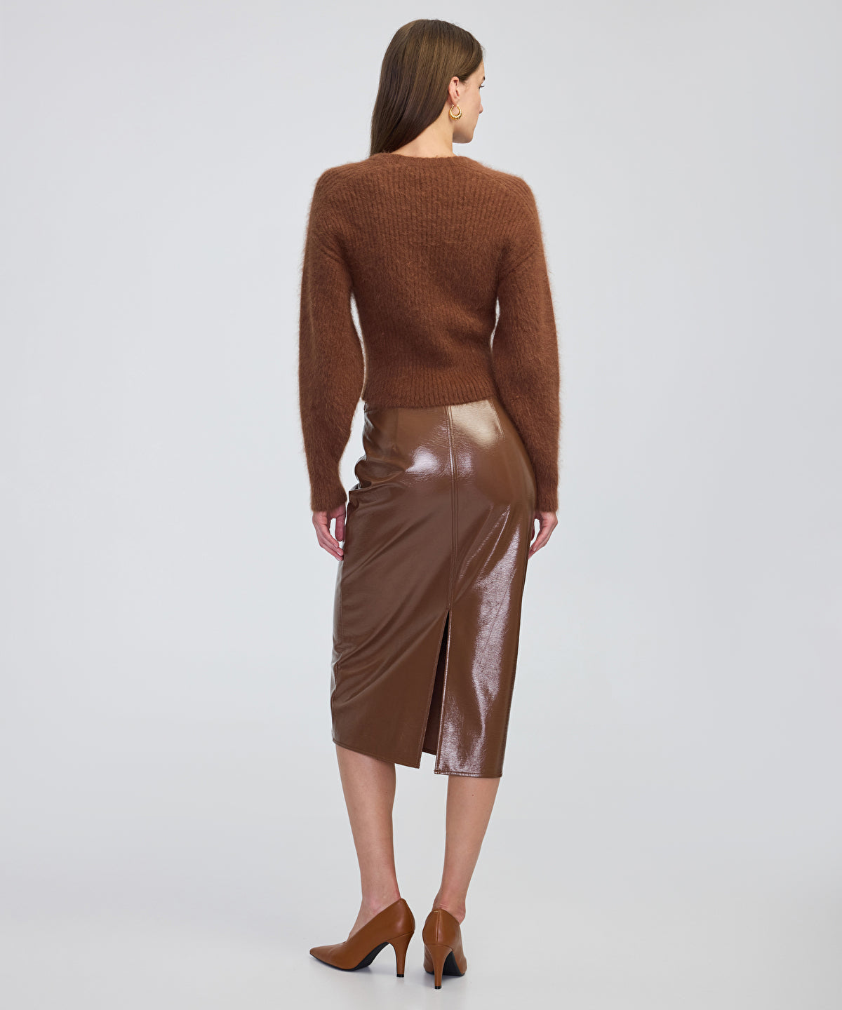 Faux Patent Leather Midi Skirt