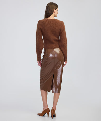 Faux Patent Leather Midi Skirt