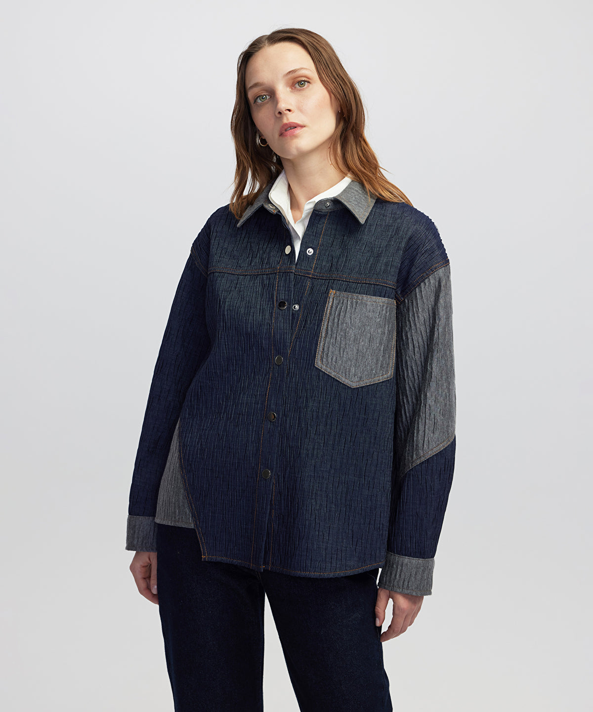 Zoomed Color-Block Crushed Textured Jacket