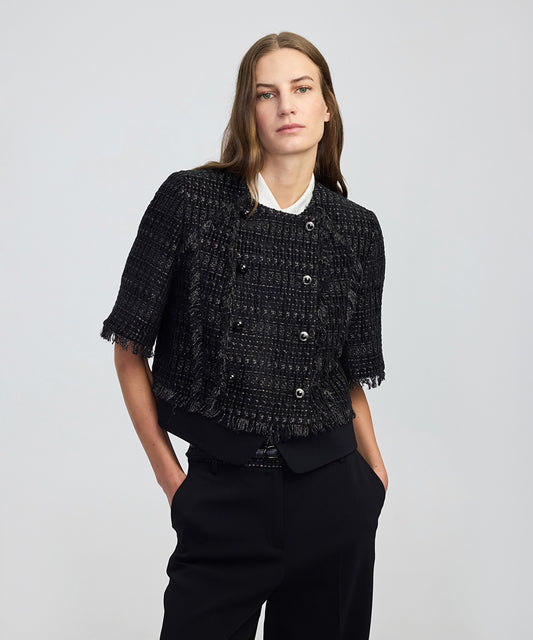 Fringe-Trim Textured Jacket