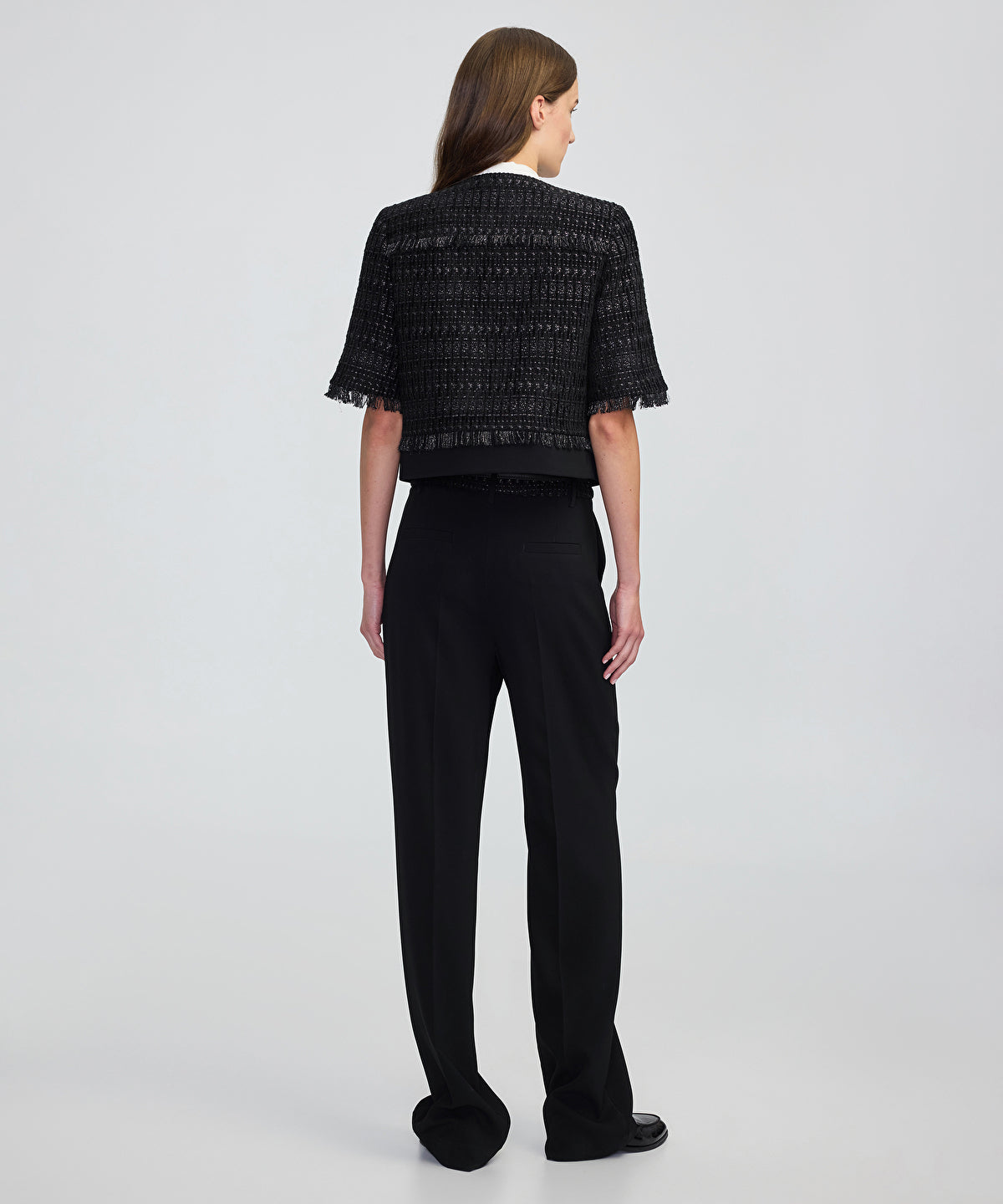 Zoomed Fringe-Trim Textured Jacket