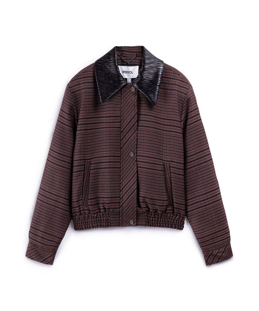 Contrast Collar Checked Jacket