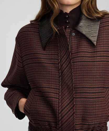 Contrast Collar Checked Jacket