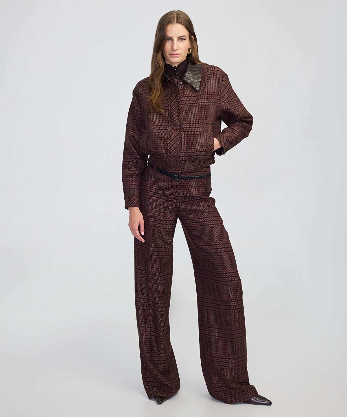 Contrast Collar Checked Jacket