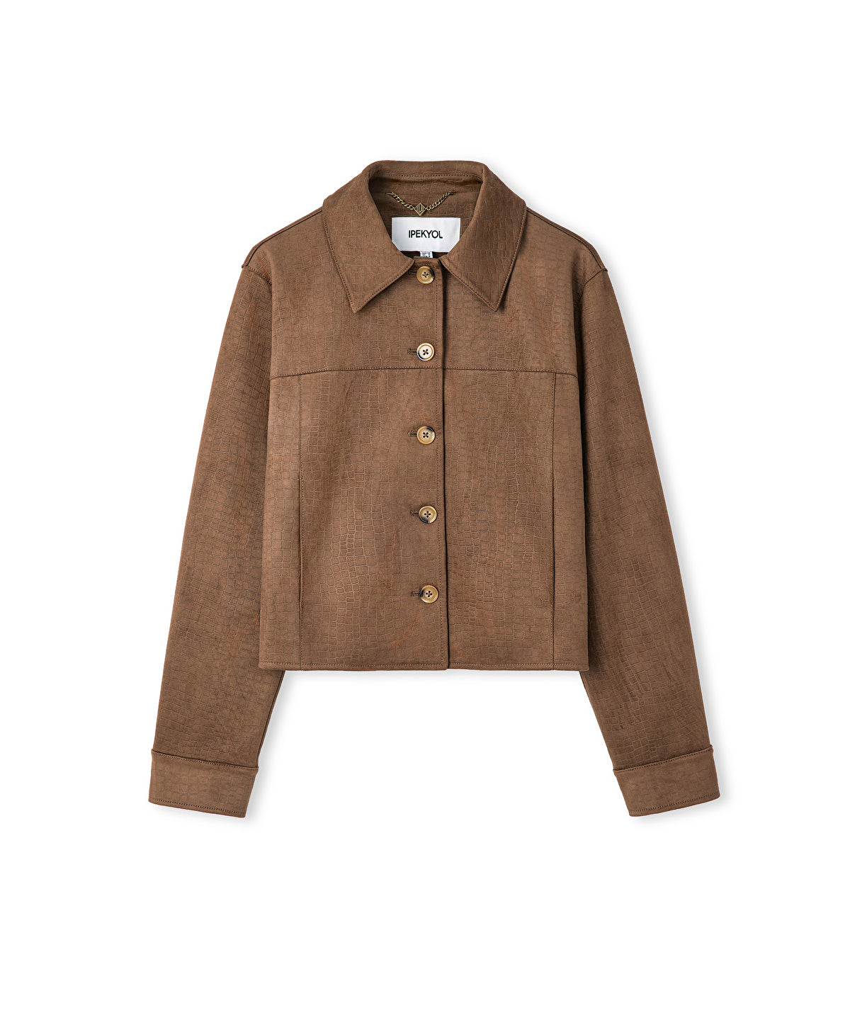 Zoomed Croc-Effect Faux Suede Jacket