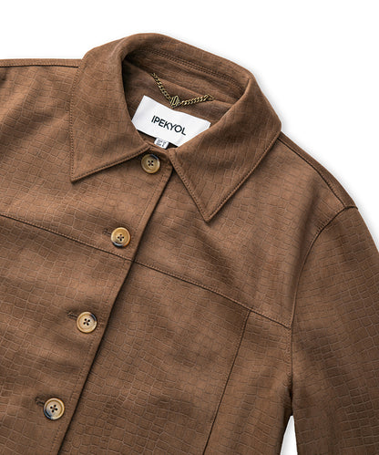Croc-Effect Faux Suede Jacket
