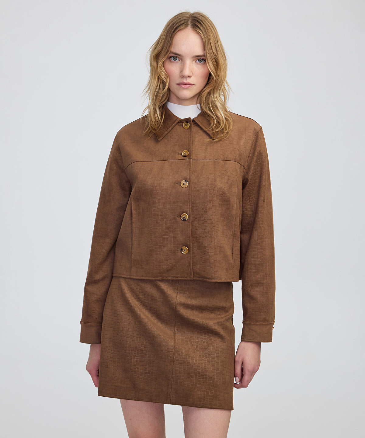 Zoomed Croc-Effect Faux Suede Jacket