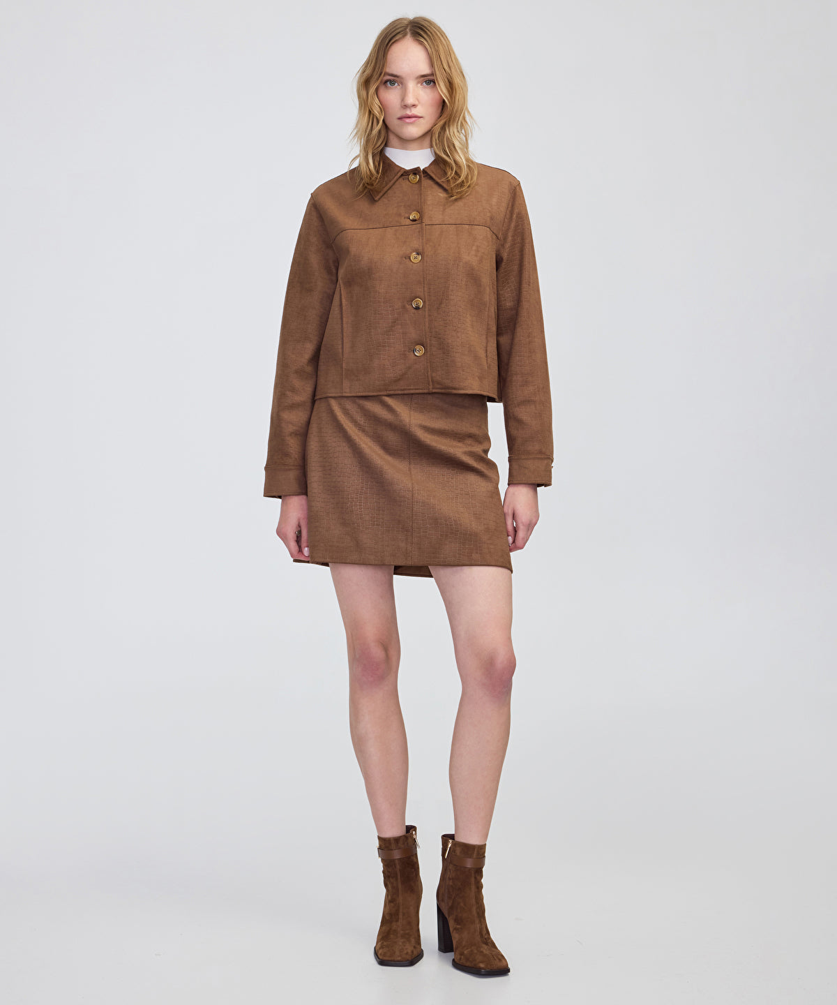 Zoomed Croc-Effect Faux Suede Jacket