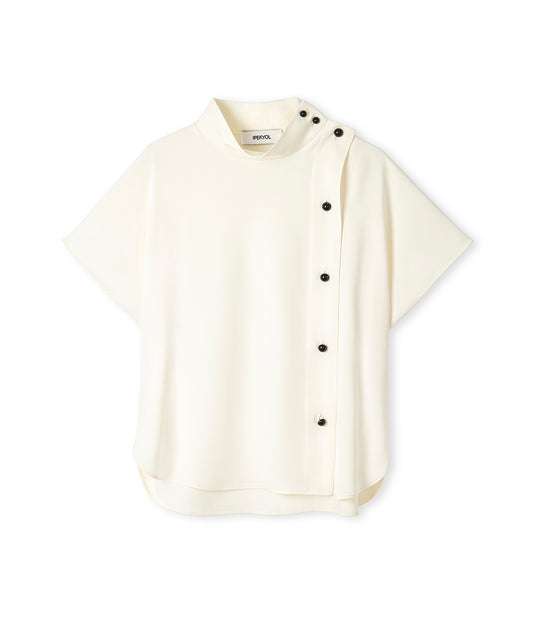 High-Neck Blouse with Contrast Buttons