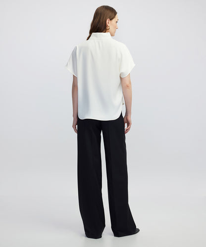 High-Neck Blouse with Contrast Buttons