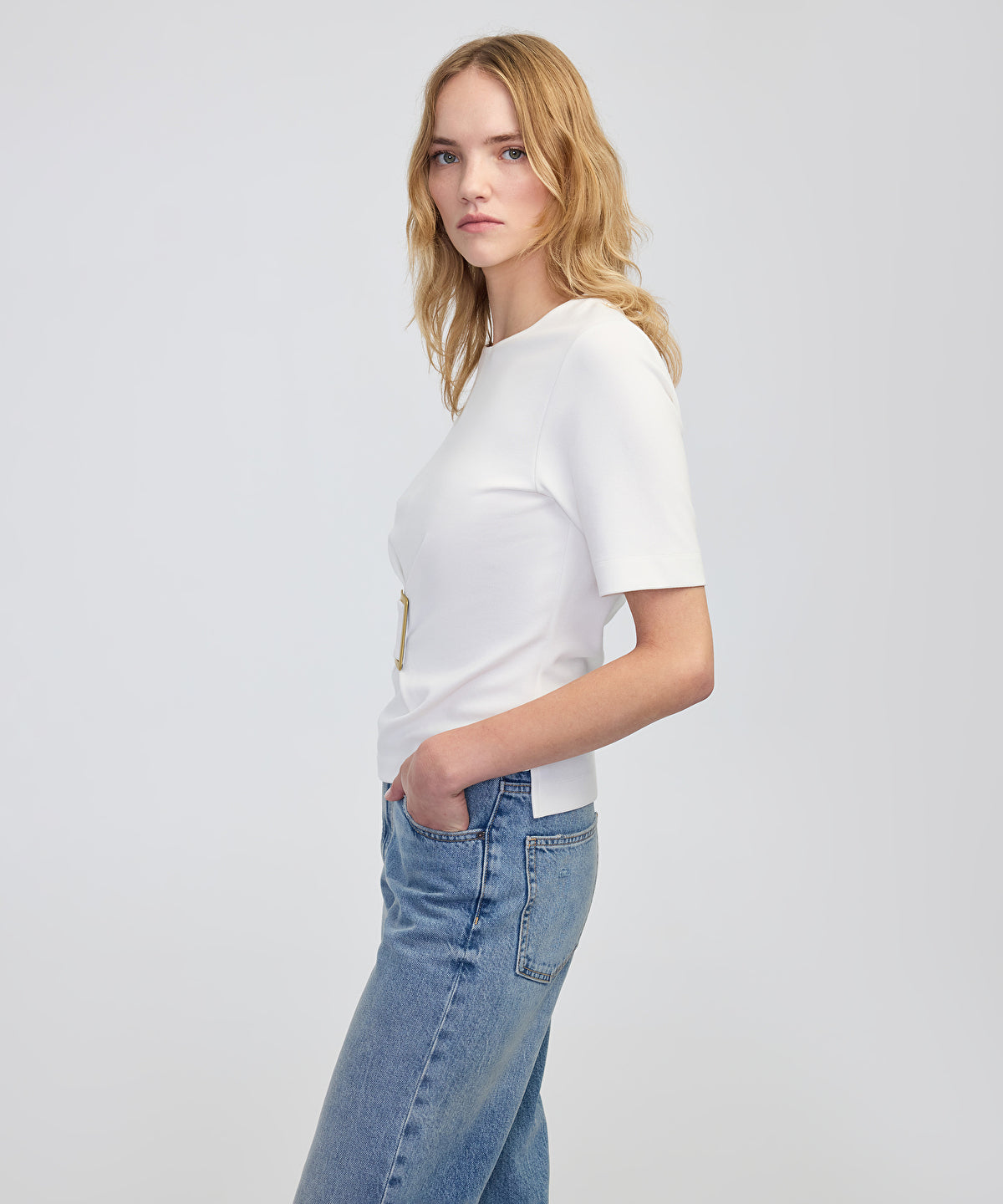Short Sleeve Blouse with Buckle