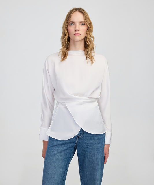 Satin-Effect Wrap Blouse