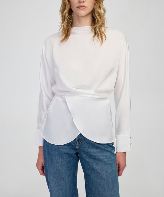 Satin-Effect Wrap Blouse