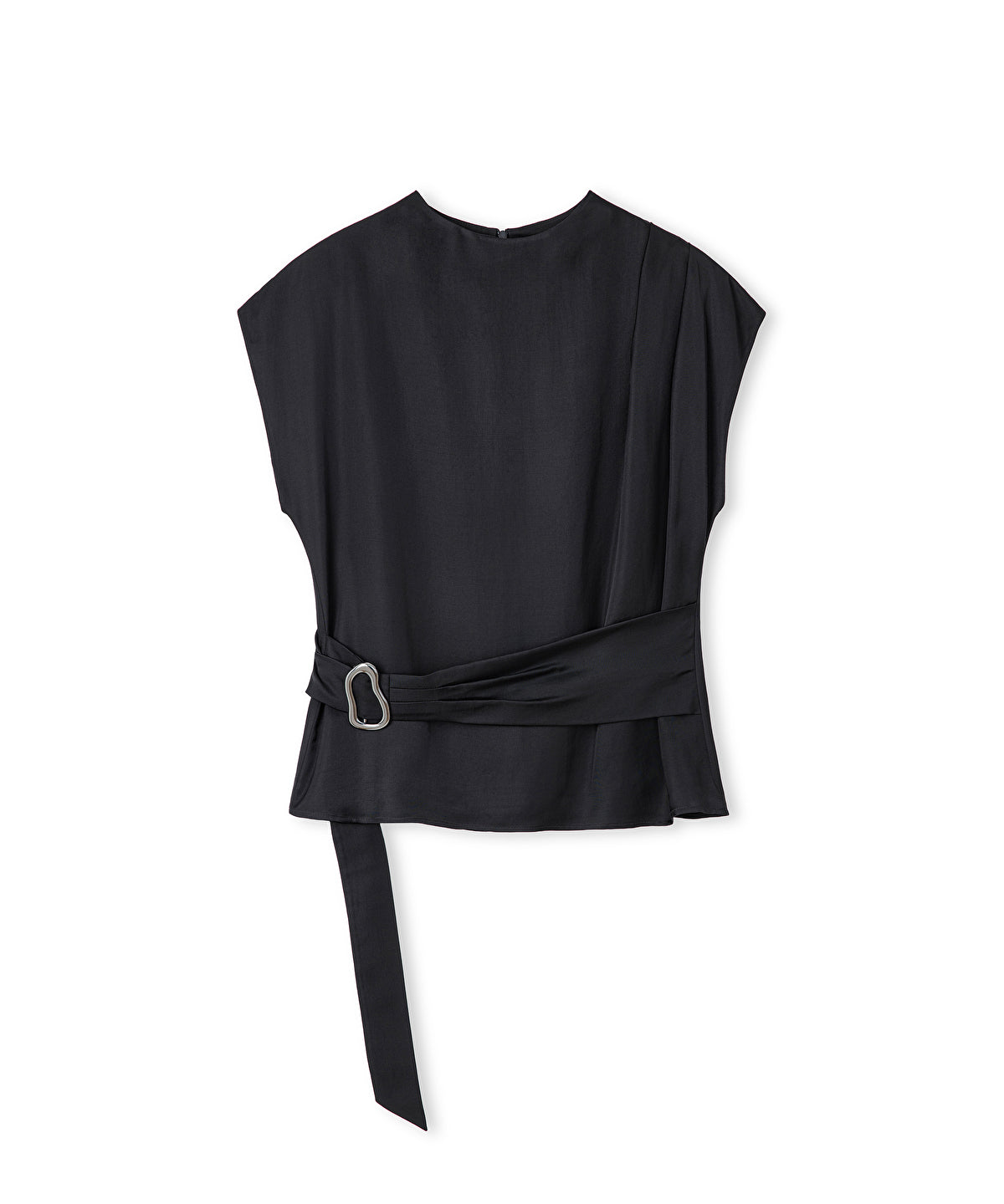 Zoomed Satin-Effect Belted Blouse