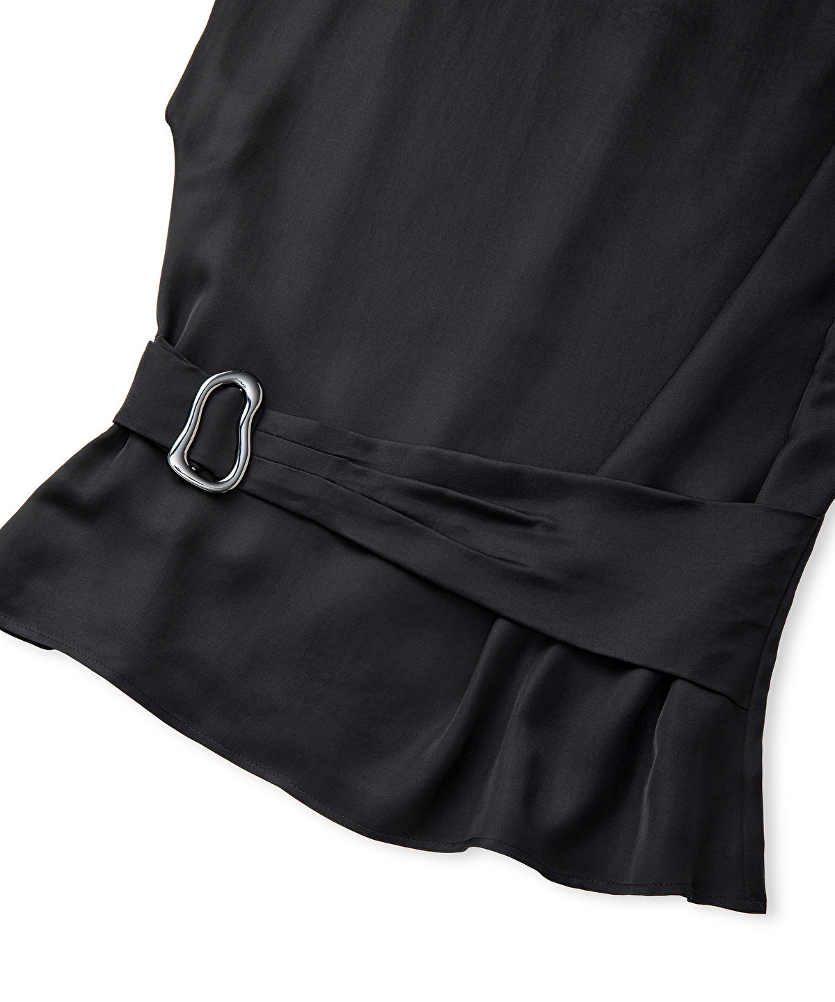 Zoomed Satin-Effect Belted Blouse