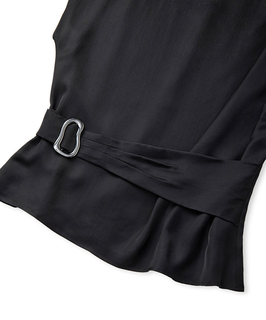 Satin-Effect Belted Blouse