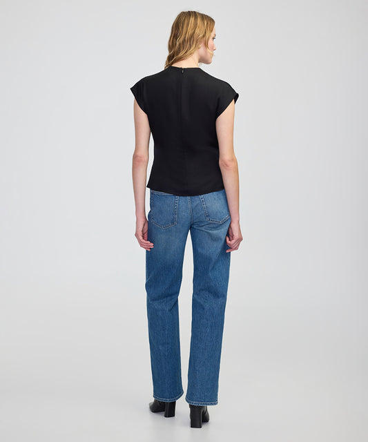 Satin-Effect Belted Blouse