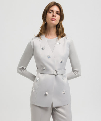 Embroidered Belted Vest