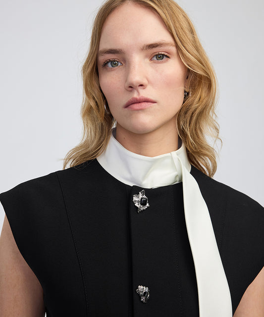 Jewel-Button Color-Block Vest