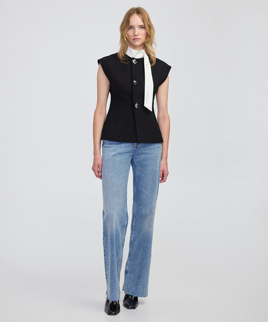 Jewel-Button Color-Block Vest