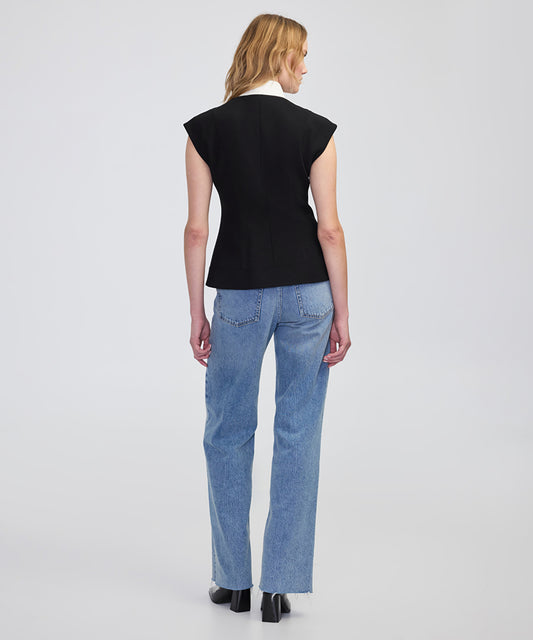 Jewel-Button Color-Block Vest