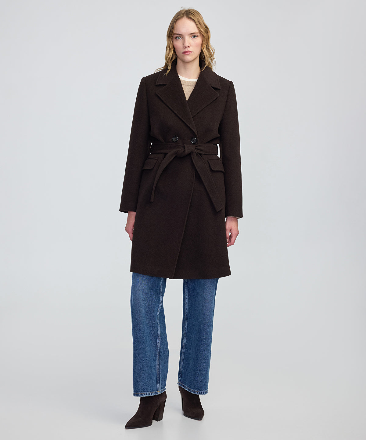Zoomed Double-Breasted Coat with Belt