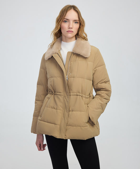 Quilted Puffer with Faux Fur Collar