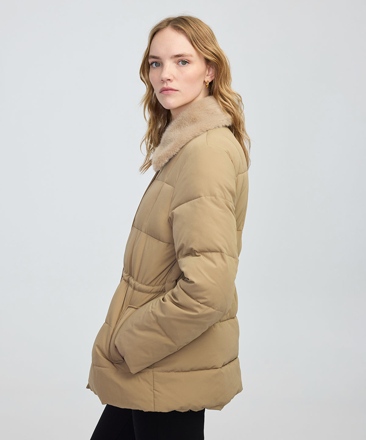 Zoomed Quilted Puffer with Faux Fur Collar
