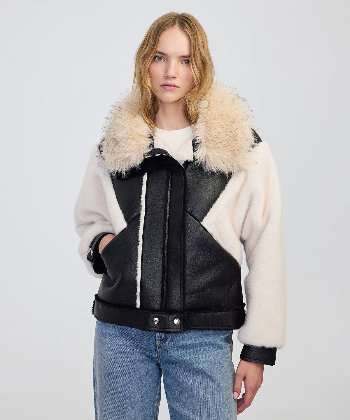 Zoomed Color-Block Mixed Media Coat