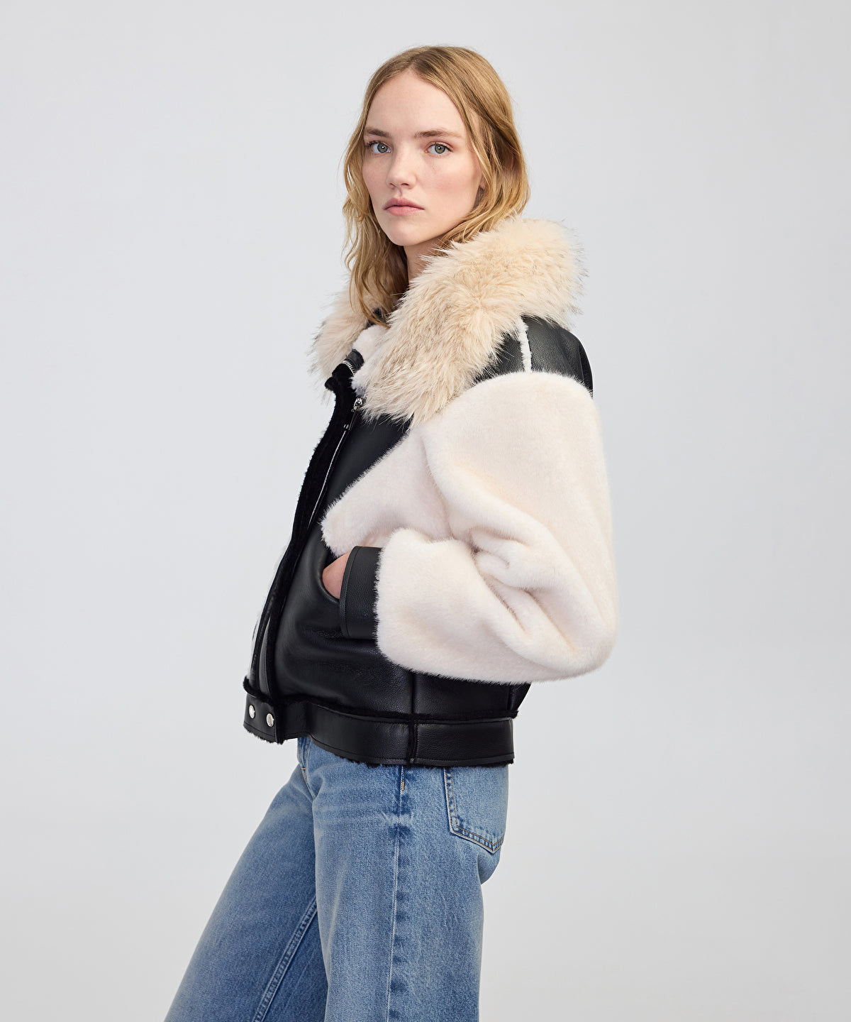 Zoomed Color-Block Mixed Media Coat