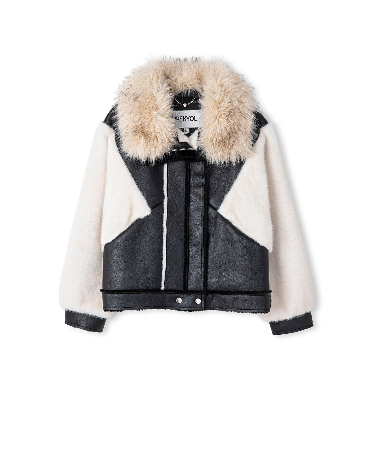 Zoomed Color-Block Mixed Media Coat