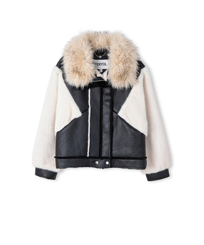 Color-Block Mixed Media Coat