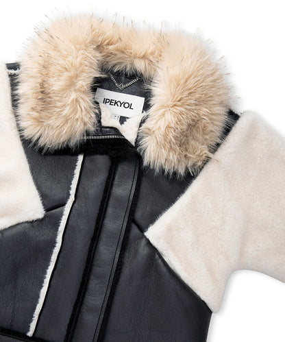 Color-Block Mixed Media Coat