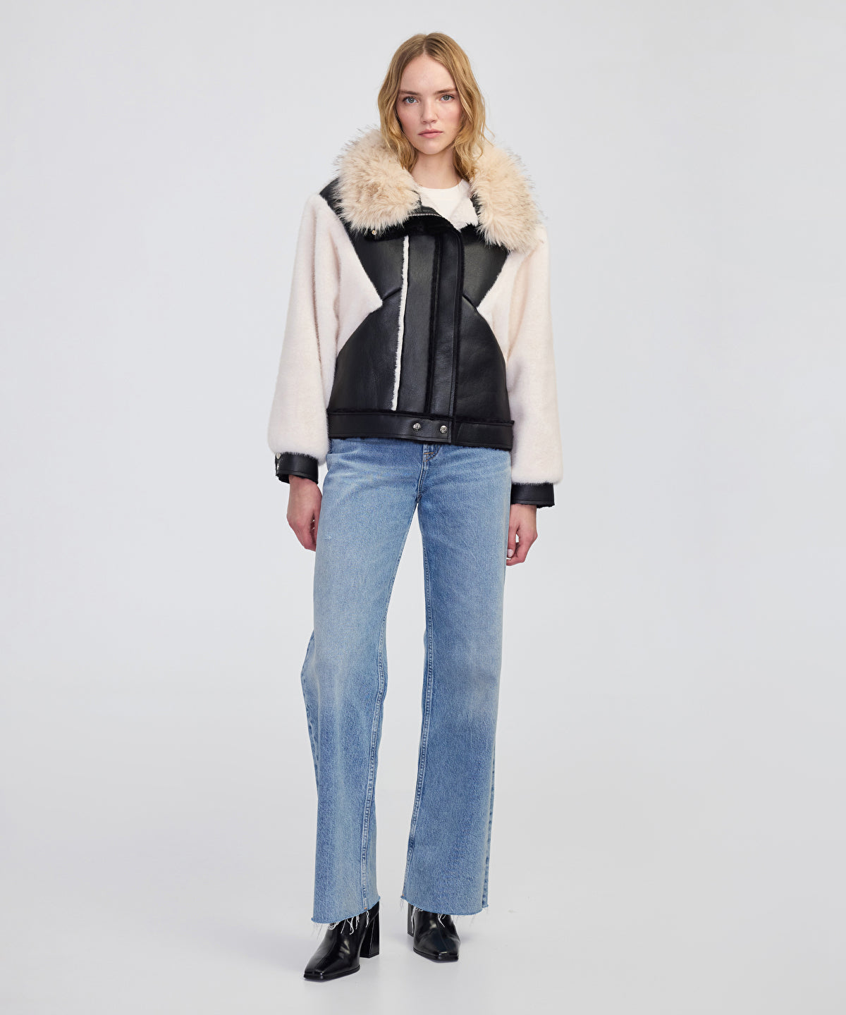 Zoomed Color-Block Mixed Media Coat