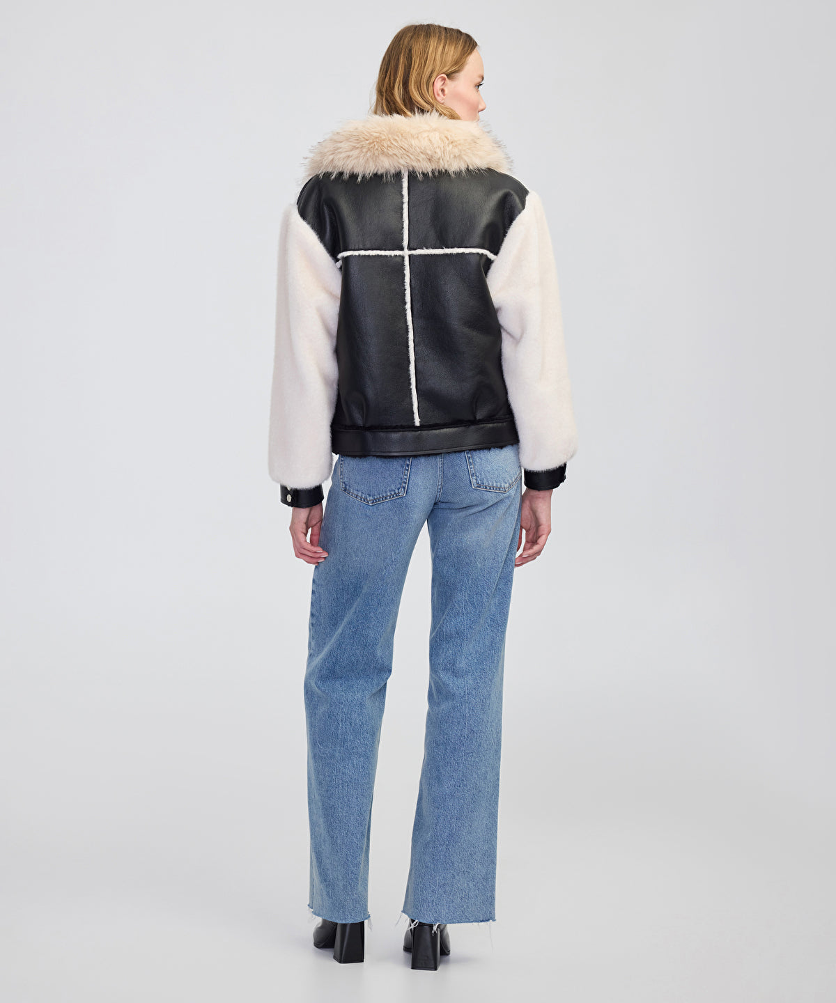 Zoomed Color-Block Mixed Media Coat