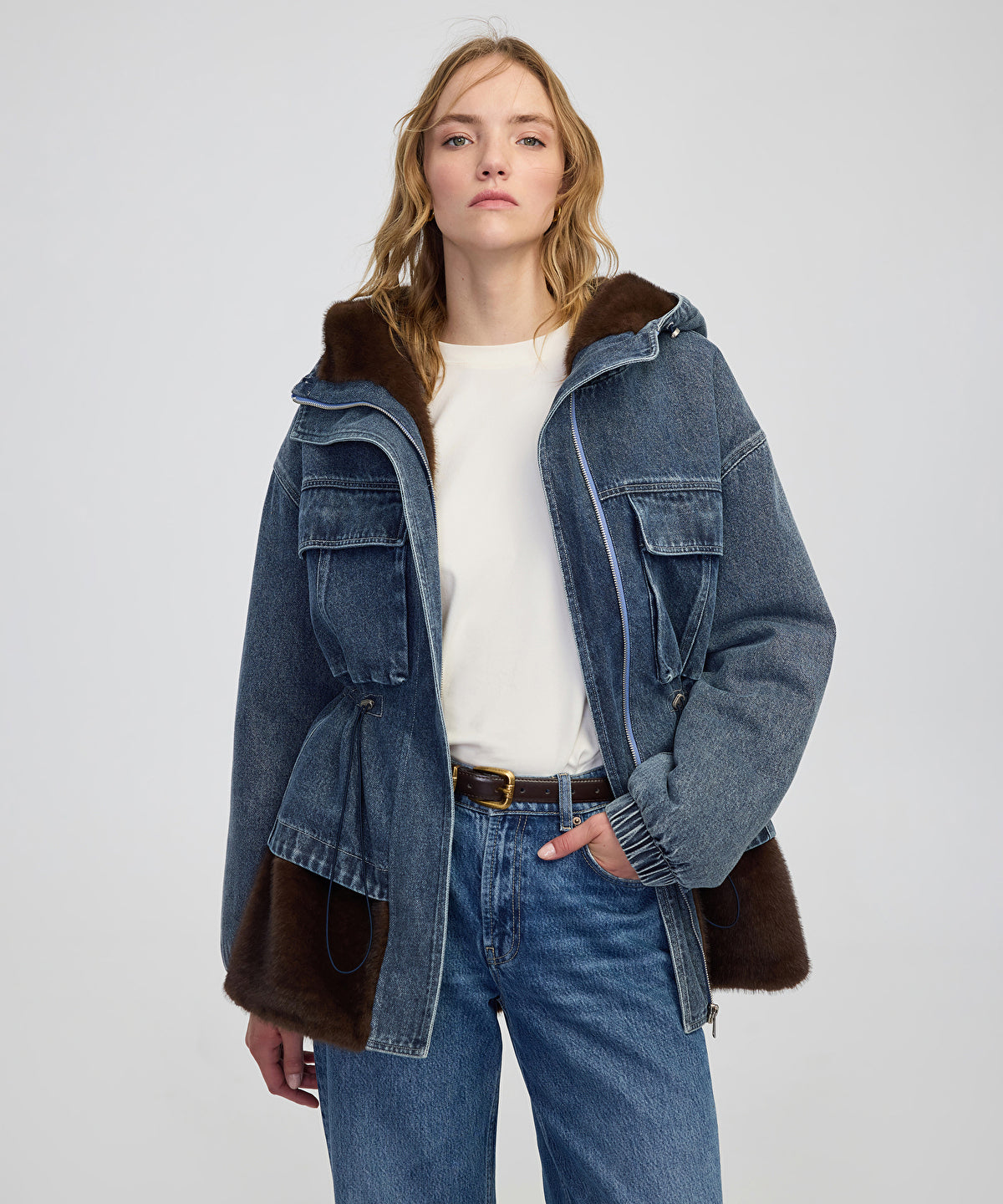 Mixed Media Denim Coat