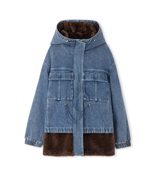 Mixed Media Denim Coat